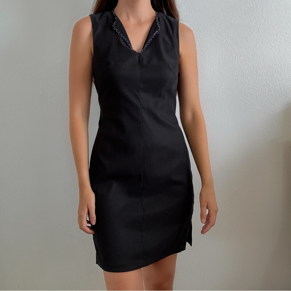 Vintage 90s rampage black iridescent beaded mini dress size 5
